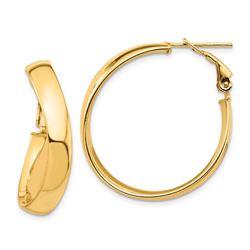 14k Yellow Gold Wavy Omega Back Hoop Earrings - 5x28 mm
