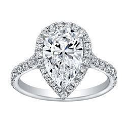 Natural 1.62 CTW Halo Pear Cut Diamond Engagement Ring 14KT White Gold