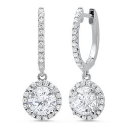Natural 1.38 CTW Lever Back Halo Round Cut Diamond Earrings 14KT White Gold