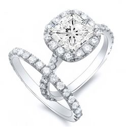 Natural 2.36 CTW Princess Cut Round Halo Diamond Bridal Ring 18KT White Gold