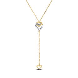 14kt Yellow Gold Womens Round Diamond Drop Dangle Pendant Heart Necklace 1/10 Cttw