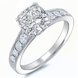 Natural 1.92 CTW Cushion Cut w/ Milgrain Detail Diamond Engagement Ring 14KT White Gold
