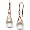 Image 1 : White South Sea Drop-Shape Pearl and Diamond Lily Dangle Earrings, 14K Gold