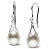 Image 2 : White South Sea Drop-Shape Pearl and Diamond Lily Dangle Earrings, 14K Gold