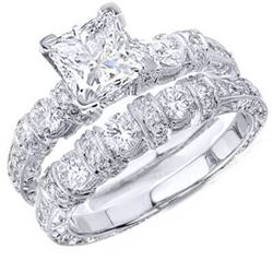 Natural 3.37 CTW Art-Deco Princess Cut Diamond Ring 14KT White Gold
