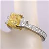 Image 3 : Natural 2.42 CTW Canary Yellow Cushion Cut Diamond Ring 14KT Two-tone