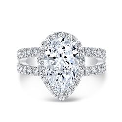 Natural 1.92 CTW Pear Cut Split Shank Diamond Engagement Ring 18KT White Gold