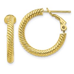 10k Yellow Gold Twisted Round Omega Back Hoop Earrings - 15 mm