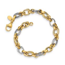 14K Two-tone Gold Polished Fancy Link Bracelet - 8 in.