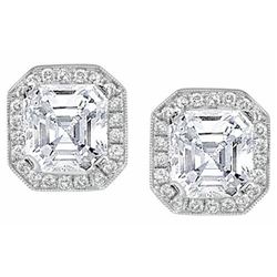 Natural 2.74 CTW Asscher Cut Halo Diamond Earrings 18KT White Gold