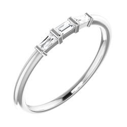 Natural 0.19 CTW 3-Stone Baguette Diamond Solitaire Ring 18KT White Gold