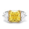 Image 1 : Natural 3.62 CTW Canary Light Yellow Radiant Cut 3-Stone Diamond Ring 18KT Two-tone