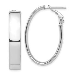 14k White Gold Omega Back Oval Hoop Earrings - 7x21 mm