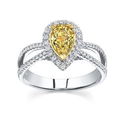 Natural 3.27 CTW Pear Cut Canary Light Yellow Diamond Engagement Ring 14KT Two-tone