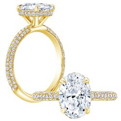Natural 1.67 CTW Halo Oval Cut Pave Diamond Engagement Ring 18KT Yellow Gold