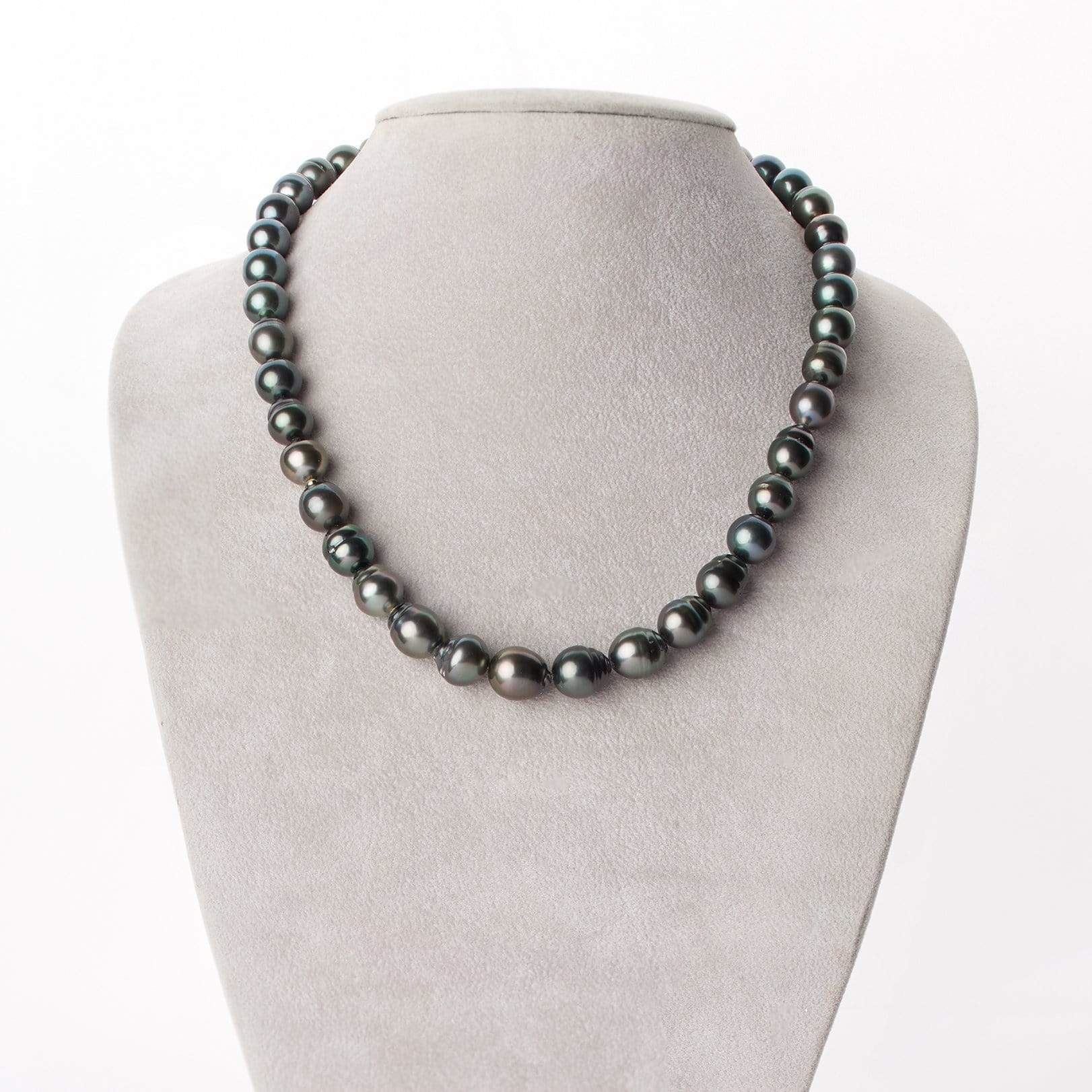 18" Natural Tahitian Peacock Baroque Pearl Necklace - 8-9mm Black Gray Pearls, AA Grade