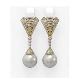 3 ctw Diamond & Pearl Earrings 18K Yellow Gold - REF-308K5Y