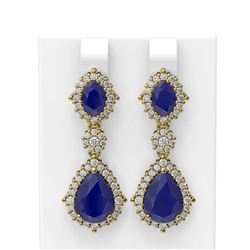 11.38 ctw Sapphire & Diamond Earrings 18K Yellow Gold - REF-245G5W