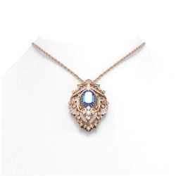 6.16 ctw Tanzanite & Diamond Necklace 18K Rose Gold - REF-425A5N
