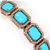 Image 3 : 23.66 ctw Turquoise & Diamond Micro Pave Halo Bracelet 10k Rose Gold - REF-345H5R