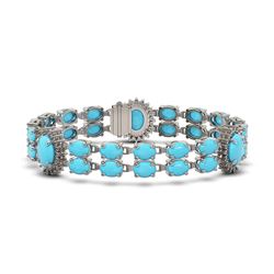 24.67 ctw Turquoise & Diamond Bracelet 14K White Gold - REF-354Y5X