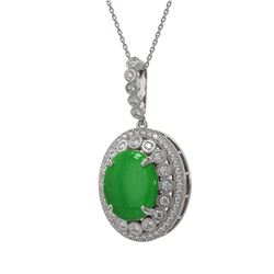 9.17 ctw Jade & Diamond Victorian Necklace 14K White Gold - REF-245G5W