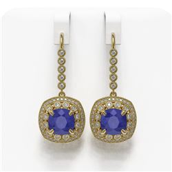 12.9 ctw Certified Sapphire & Diamond Victorian Earrings 14K Yellow Gold - REF-247N6F