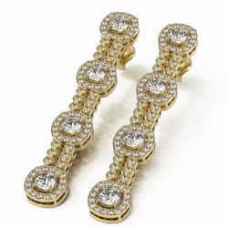 3.75 ctw Cushion Cut Diamond Designer Earrings 18K Yellow Gold - REF-477A3N