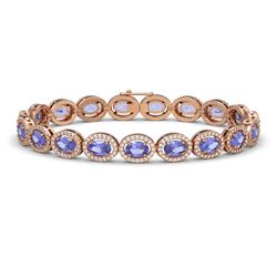 14.25 ctw Tanzanite & Diamond Micro Pave Halo Bracelet 10k Rose Gold - REF-309R3K