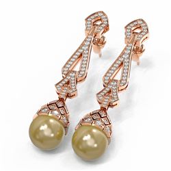 3 ctw Diamond & Pearl Earrings 18K Rose Gold - REF-318M8G