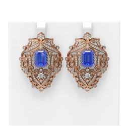 12.57 ctw Tanzanite & Diamond Earrings 18K Rose Gold - REF-703M6G