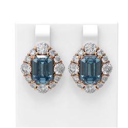 13.28 ctw Blue Topaz & Diamond Earrings 18K Rose Gold - REF-517N6F
