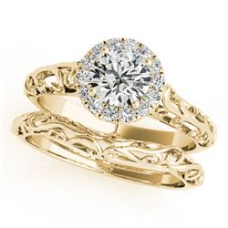 0.62 ctw Certified VS/SI Diamond 2pc Wedding Set Antique 14k Yellow Gold - REF-94H3R