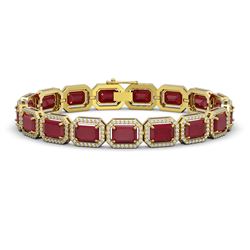26.21 ctw Ruby & Diamond Micro Pave Halo Bracelet 10k Yellow Gold - REF-436R4K