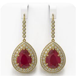 31.74 ctw Certified Ruby & Diamond Victorian Earrings 14K Yellow Gold - REF-646G4W