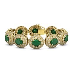 49.17 ctw Emerald & Diamond Victorian Bracelet 14K Yellow Gold - REF-1404K4Y