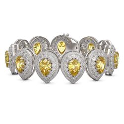 46.44 ctw Canary Citrine & Diamond Victorian Bracelet 14K White Gold - REF-1328G2W