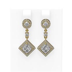 3.34 ctw Princess Diamond Earrings 18K Yellow Gold - REF-737G3W