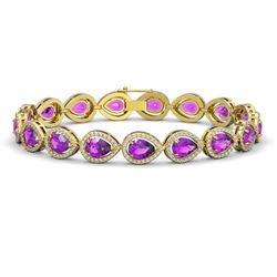 16.76 ctw Amethyst & Diamond Micro Pave Halo Bracelet 10k Yellow Gold - REF-318A2N