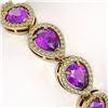 Image 3 : 16.76 ctw Amethyst & Diamond Micro Pave Halo Bracelet 10k Yellow Gold - REF-318A2N