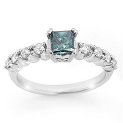 0.90 ctw Blue & White Diamond Ring 14k White Gold - REF-167K6Y