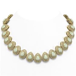 100.62 ctw Certified Opal & Diamond Victorian Necklace 14K Yellow Gold - REF-3303R3K