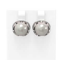 2.07 ctw Diamond & Pearl Earrings 18K White Gold - REF-224W2H