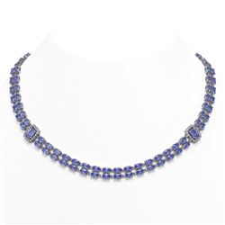 35.32 ctw Tanzanite & Diamond Necklace 14K White Gold - REF-527F3M