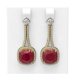 12.28 ctw Ruby & Diamond Earrings 18K Yellow Gold - REF-345K5Y