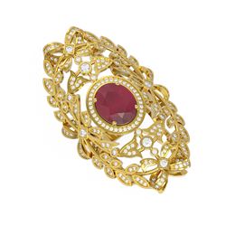 8.82 ctw Ruby & Diamond Ring 18K Yellow Gold - REF-360M2G