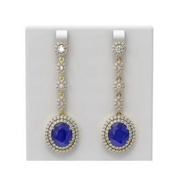 18.83 ctw Sapphire & Diamond Earrings 18K Yellow Gold - REF-600F2M