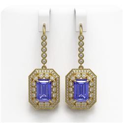 11.66 ctw Tanzanite & Diamond Victorian Earrings 14K Yellow Gold - REF-672K8Y