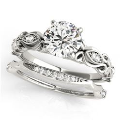 0.96 ctw Certified VS/SI Diamond 2pc Wedding Set Antique 14k White Gold - REF-155G3W