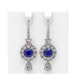 9.31 ctw Sapphire & Diamond Earrings 18K White Gold - REF-890F9M